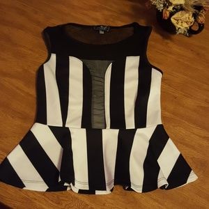 Striped mesh peplum blouse